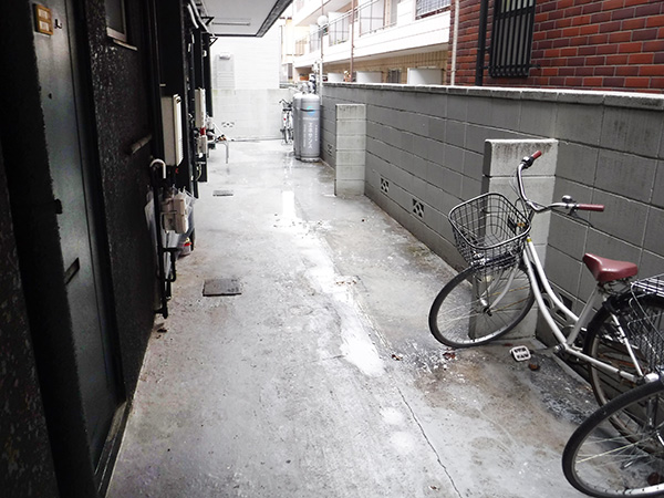 共有廊下部分に水が染み出しています。
