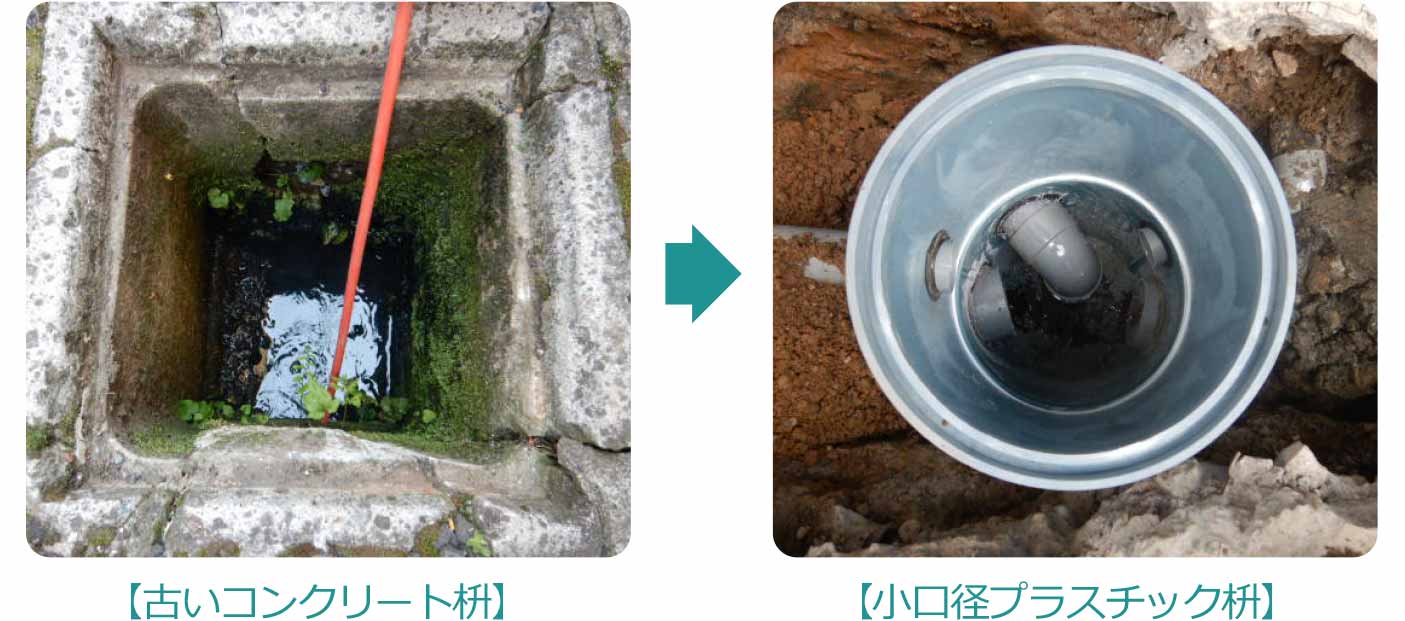 古いコンクリート排水枡をプラスチック排水枡に交換