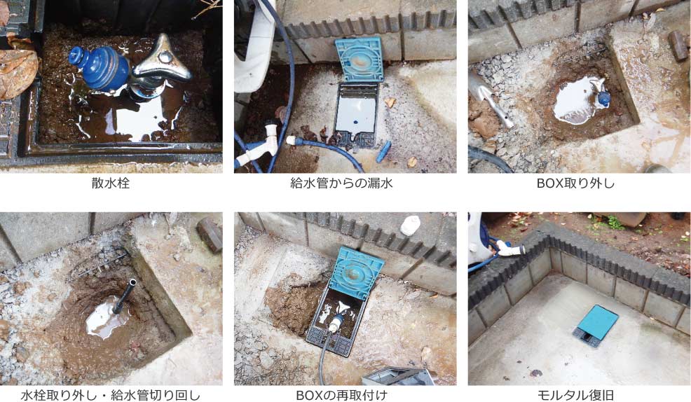 散水栓に接続する既設HI継手が接着不良で継目から漏水 千葉県八千代市