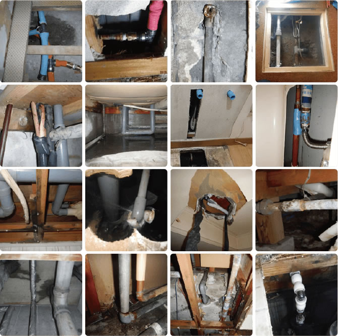 壁中・天井・床下での給水管・給湯管の水漏れ・漏れイメージ