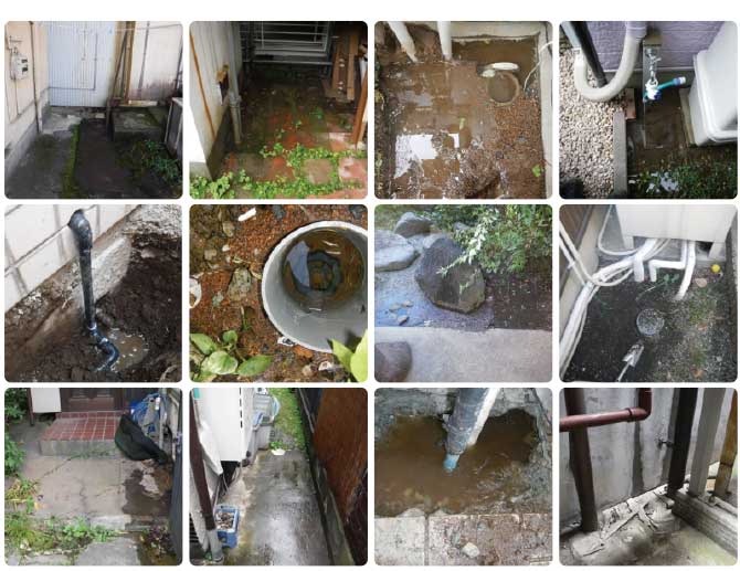 土・コンクリート・埋設給水管・給湯管から漏水イメージ